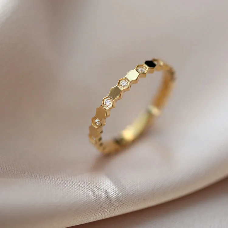 Wholesale Simple Style Hexagon Titanium Steel Plating Inlay Zircon 18k Gold Plated Rings