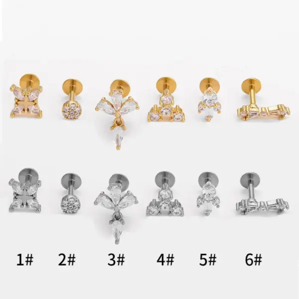 Wholesale 1 Piece Lip Rings Casual Simple Style Round Dots Crown 316L Stainless Steel Waterproof Non Tarnish Surgical Steel Zircon Ion Plating (IP) 18K Gold Plated Lip Rings Ear Cartilage Rings & Studs Nose Rings & Studs
