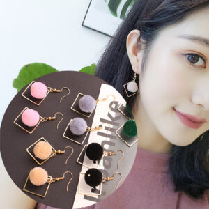 Wholesale Minimalist Handmade Design Internet Celebrity Khaki Geometric Diamond Hair Ball Earrings Sweet Simple Earrings