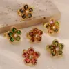 Wholesale Copper Flower PVD Coated Zircon Real Gold Plated Vintage Style Waterproof Non Tarnish Inlay Open Rings