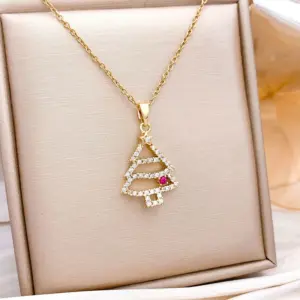 XL5267 Christmas Tree Necklace Gold Rose / Red