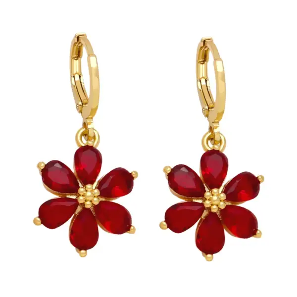 Wholesale 1 Pair Simple Style Flower Daisy Plating Inlay Copper Zircon 18k Gold Plated Drop Earrings