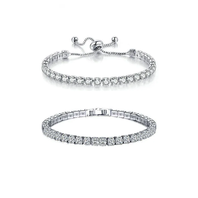 Wholesale Jewelry Elegant Geometric Copper Zircon Bracelets Box Chain Tennis Chain
