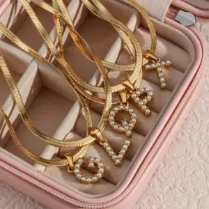 Wholesale Jewelry Letter 304 Stainless Steel Artificial Pearls 18K Gold Plated PVD Coated Plating Necklace