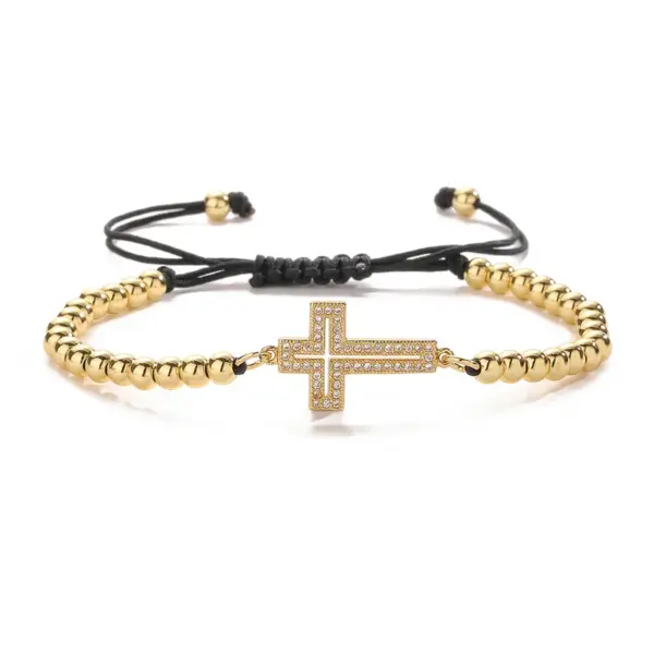 Wholesale Simple Style Commute Cross Copper 18k Gold Plated Zircon Bracelets In Bulk