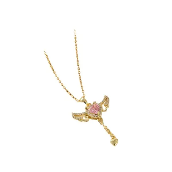 Titanium Steel Copper Vintage Style Tassel Plating Inlay Heart Shape Flower Bow Knot Zircon Pendant Necklace