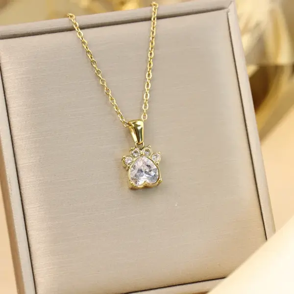 Wholesale Ion Plating (IP) 18K Gold Plated Paw Print 304 Stainless Steel Vintage Style Shiny IG Style Waterproof Non Tarnish 304 Stainless Steel Pendant Necklace