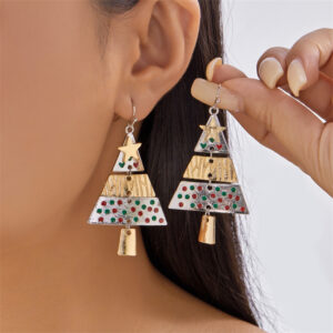 Golden patchwork Christmas tree - earrings