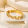 304 Stainless Steel Solid Color PVD Coated Rhinestones 18K Real Gold Plated Elegant Romantic Waterproof Non Tarnish Inlay Gold Sier Bangle