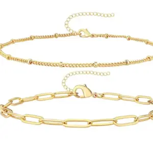Gold Xiaomi Bead Necklace Clip Chain Anklet Two-Piece Set