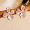 304 Stainless Steel Plastic Flower Electroplating Imitation Gold Elegant Princess Enamel Gold Ear Studs