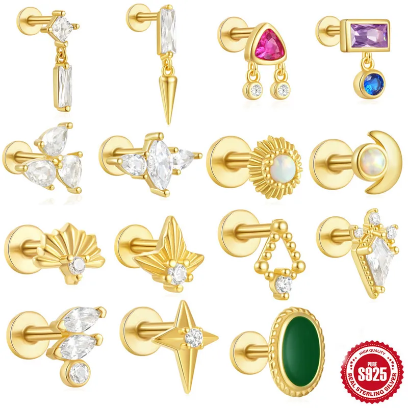1 Piece Ear Cartilage Rings & Studs Simple Style Geometric 925 Sterling Sier Plating Inlay Opal Zircon