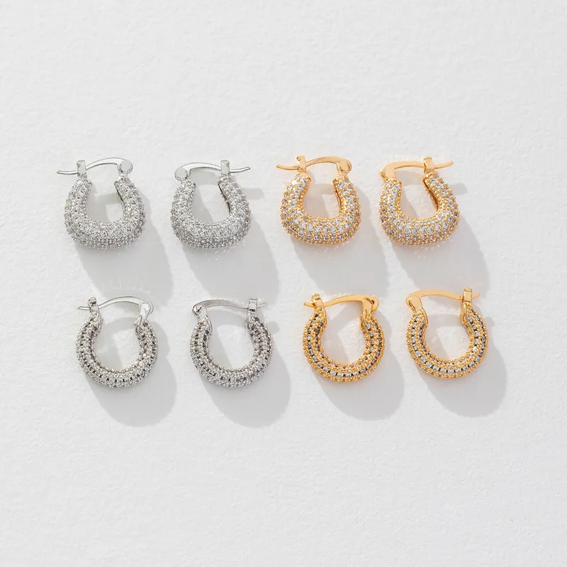 Wholesale 1 Pair Simple Style U Shape Plating Copper Zircon 18K Gold Plated Earrings