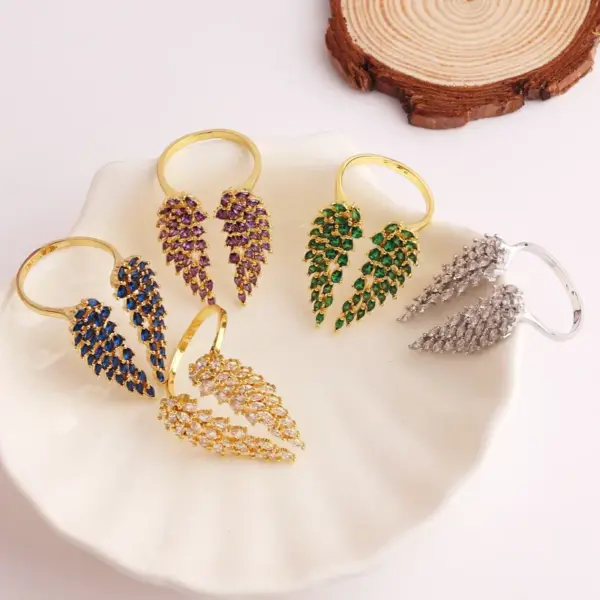 Wholesale Fashion Wings Copper Gold Plated Zircon Rings In Bulk