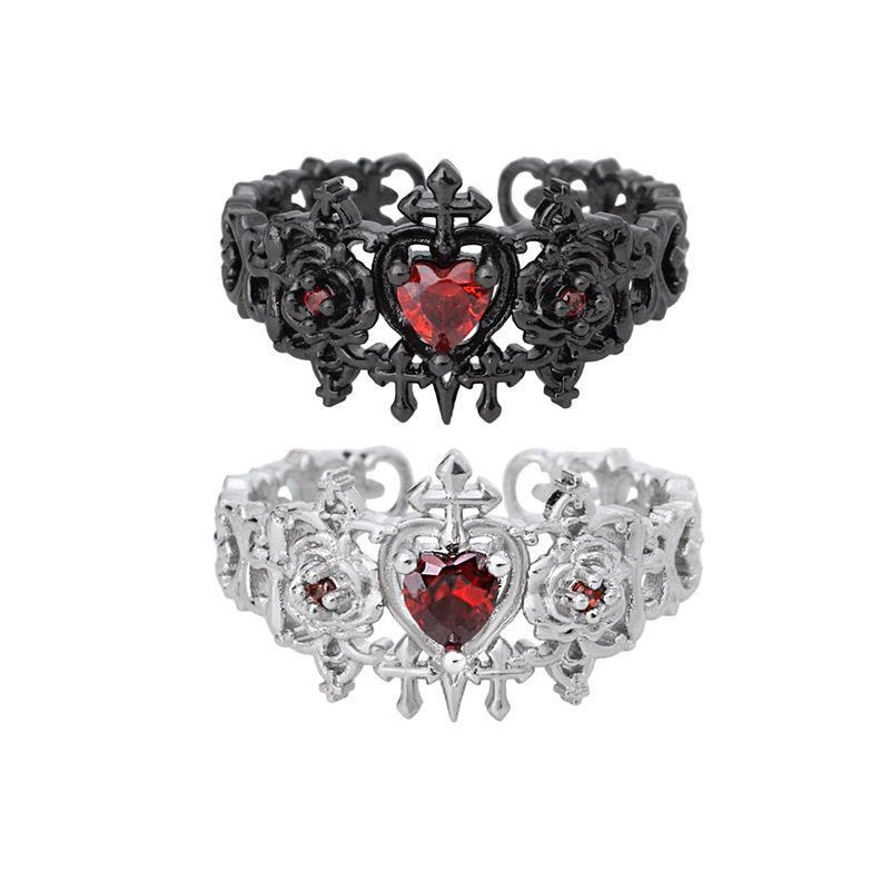 Wholesale Gothic Dark Style Rose Cross Love Ring Women's Niche Design Cold Style Open Ring Cole Ring