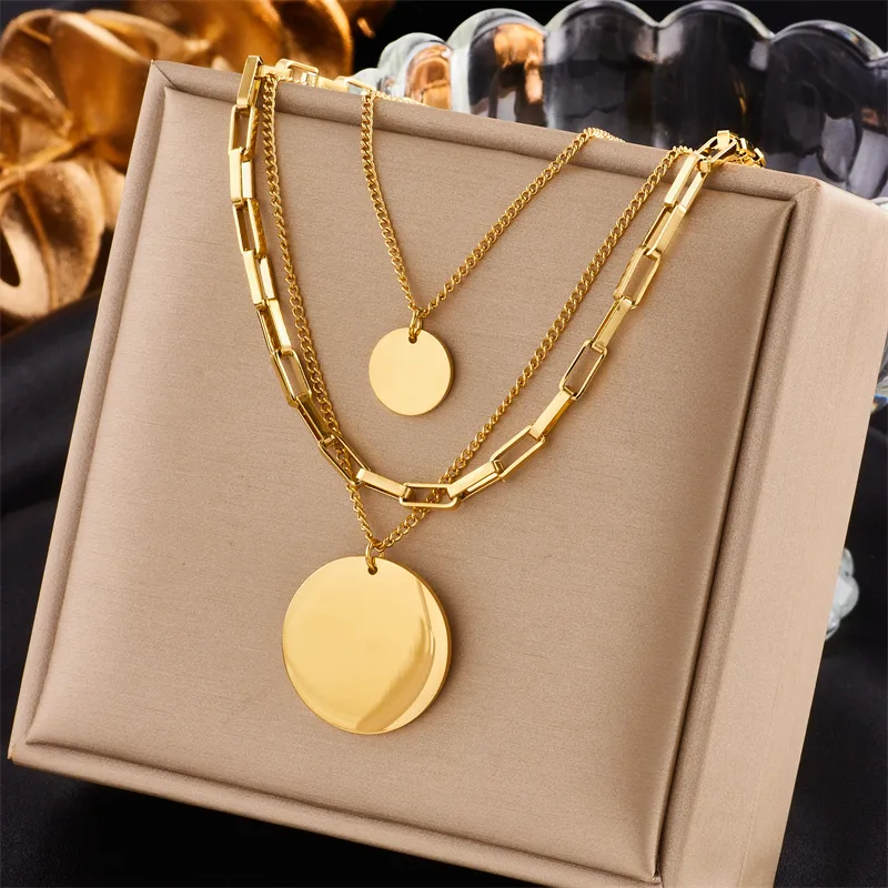 Wholesale PVD Coated 18K Gold Plated Round Stainless Steel Retro Punk Waterproof Non Tarnish 304 Stainless Steel Layered Necklaces