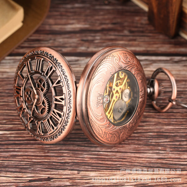 oly-bfc98b7eae364fd9bc5e87dc0e5eb0b7 Wholesale Retro Flip Hollow Necklace cket Watch Red Bronze Hollow Gear Roman Face Men's and Women's Mechanical cket Watch