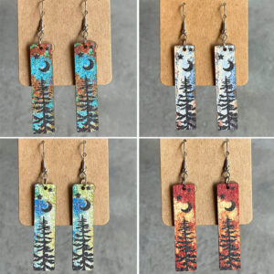 Wholesale Colorful wooden striped earrings for the night forest