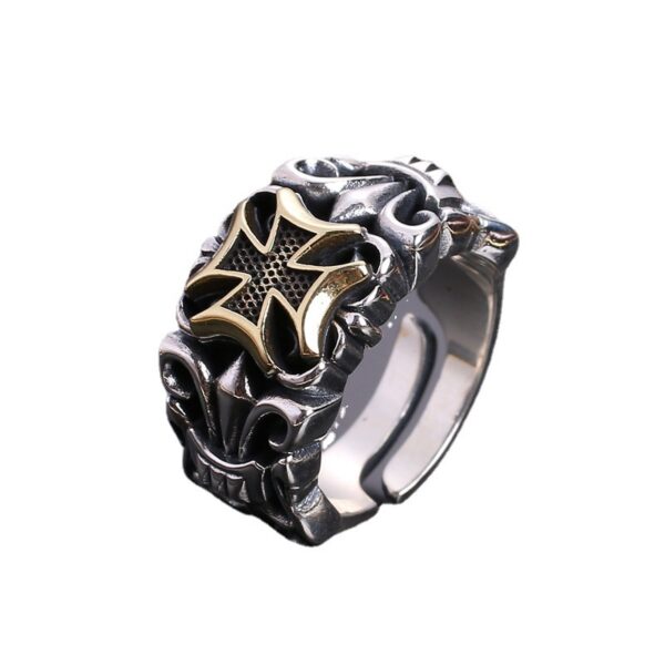 Wholesale Chiba vintage Thai Silver 925 silver cross men's ring Men's Open open mouth personality fashion trend adjustable