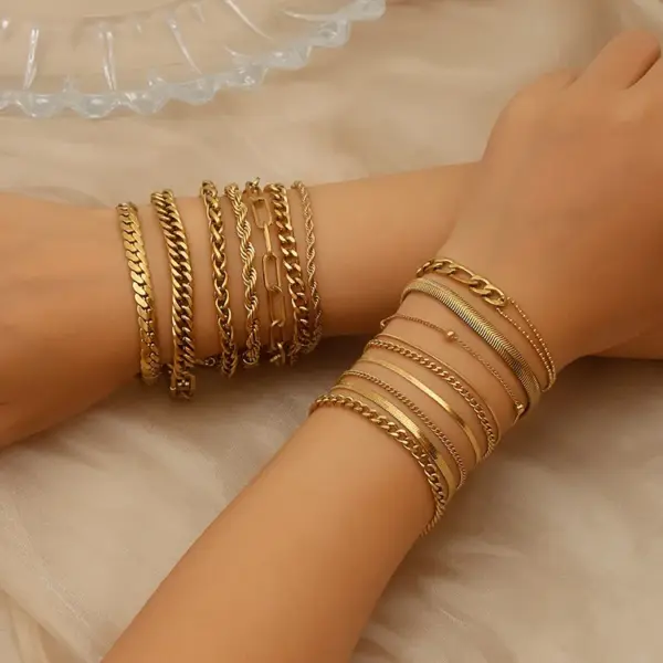 304 Stainless Steel Geometric Electroplated 18K Real Gold Plated Basic Simple Style Waterproof Non Tarnish Plating Bracelets