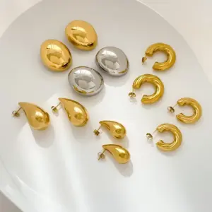 Simple Style C Shape Oval Water oplets Titanium Steel Plating Ear Studs 1 Pair