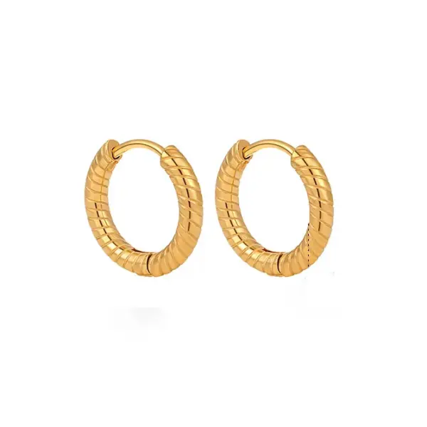 Wholesale 201 Stainless Steel Round PVD Coated 18K Real Gold Plated 18K Gold Basic Waterproof Non Tarnish Plating Earrings