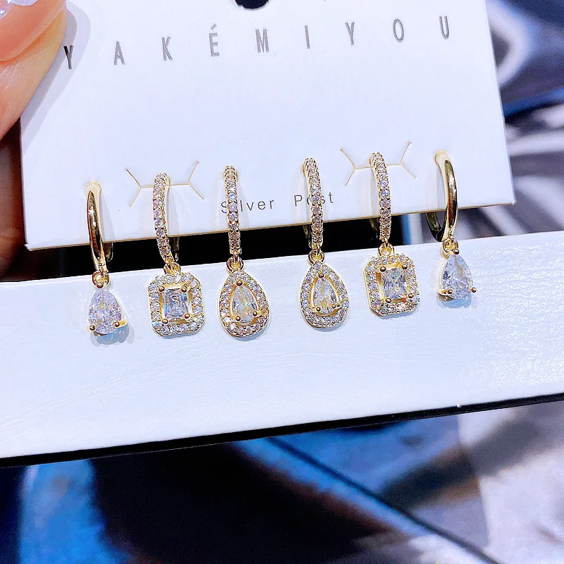 Wholesale Yakemiyou Luxurious Water oplets Copper Zircon 14K Gold Plated Water Plating Earrings