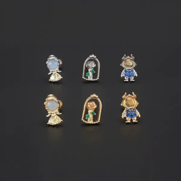Wholesale 1 Piece Ig Style Simple Style Cartoon Plating Inlay Brass Zircon 18k Gold Plated White Gold Plated Ear Studs