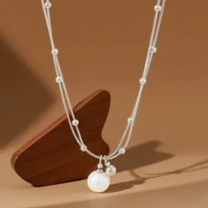X01260-Pearl Gold Beads-Necklace-Steel Color