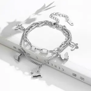 Ae138 Double Butterfly Bracelet / Steel Color
