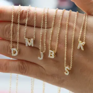 Wholesale Brass Cable Chain Inlay Letter Rhinestones Pendant Necklace