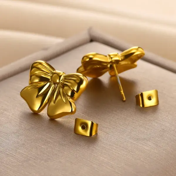 Wholesale PVD Coated Real Gold Plated Bow Knot 304 Stainless Steel Simple Style Classic Style Waterproof Non Tarnish Ear Studs