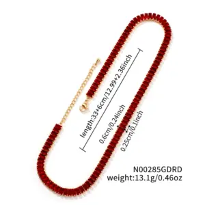 18K Gold 2.5 * 5mm Horizontal Row Rose Red Zirconium / 33cm+7cm