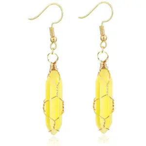 Gold Topaz Earrings / Wire-Wound Hexagon Prism Earrings