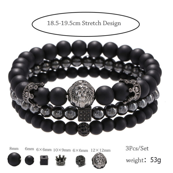 Wholesale European and American jewelry fashion vintage black frosted bracelet zircon crown diamond ball dice lion head beads bracelet suit