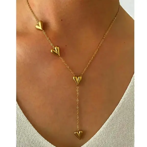 PVD Coated Real Gold Plated Heart Shape 304 Stainless Steel Simple Style Waterproof Non Tarnish Surgical Steel Plating Lobster Trigger Clasp Closure Long Necklace