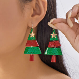 Red and green Christmas tree - earrings