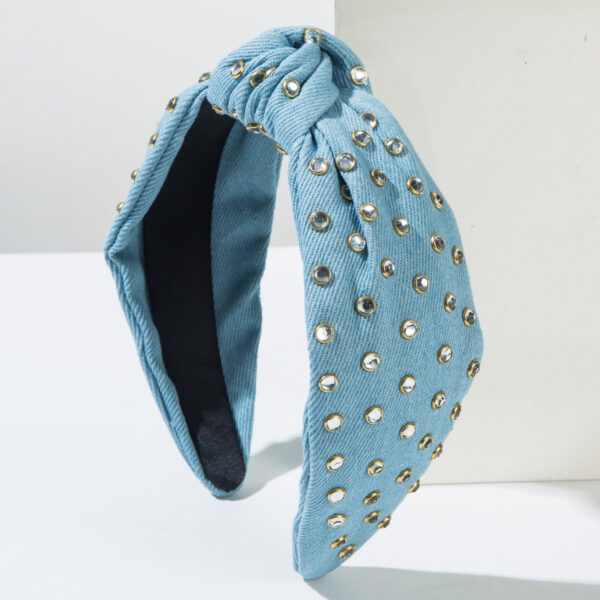 oly-c01d6eefc7c9df443b5bb228fab44741 Wholesale Korean-style Fashion Denim Fabric Knot High Cranial Top Headband Women's Simple Diamond-encrusted All-match Elegant Hair Accessories Hair Clips