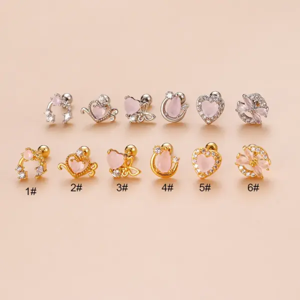 oly-c01dd040033b7618a5747477bce66610 Wholesale 1 Piece 316L Stainless Steel Copper Zircon Ear Cartilage Rings & Studs Heart Shape Bow Knot Waterproof Non Tarnish Surgical Steel