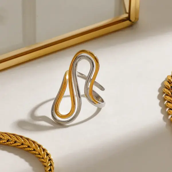 PVD Coated Real Gold Plated Color Block 304 Stainless Steel Casual Vacation Classic Style Waterproof Non Tarnish Open Rings