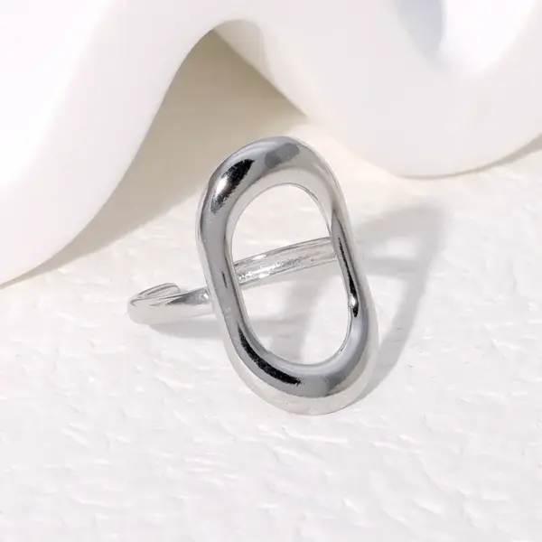 Wholesale PVD Coated Real Gold Plated 18K Gold Geometric Oval 304 Stainless Steel Modern Style Simple Style IG Style Waterproof Non Tarnish Open Rings