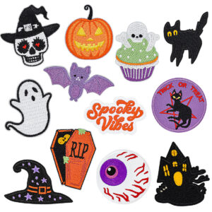 Wholesale New Halloween Embroidered Cloth Patch Pumpkin Bat Hot Melt Adhesive Patch Patch Holiday Dress Cloth Patch Ghost Cloth Patch