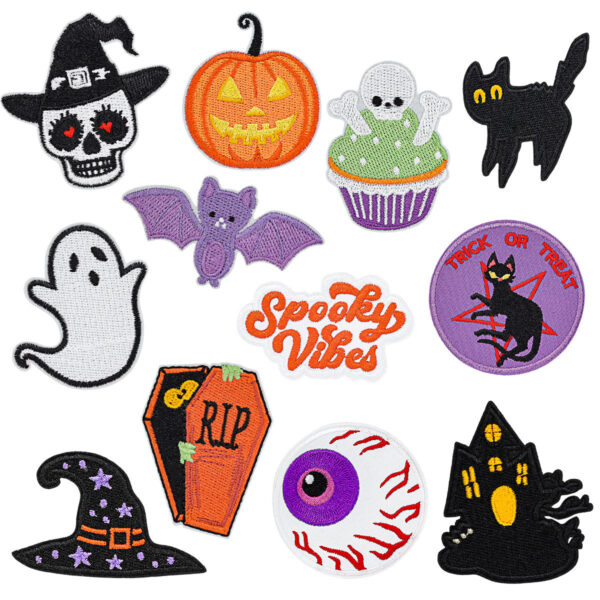 Wholesale New Halloween Embroidered Cloth Patch Pumpkin Bat Hot Melt Adhesive Patch Patch Holiday Dress Cloth Patch Ghost Cloth Patch
