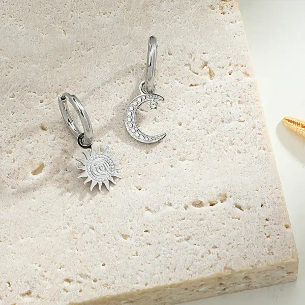 INS Style Geometric Asymmetric Sun And Moon Patchwork Plating 304 Stainless Steel Earrings
