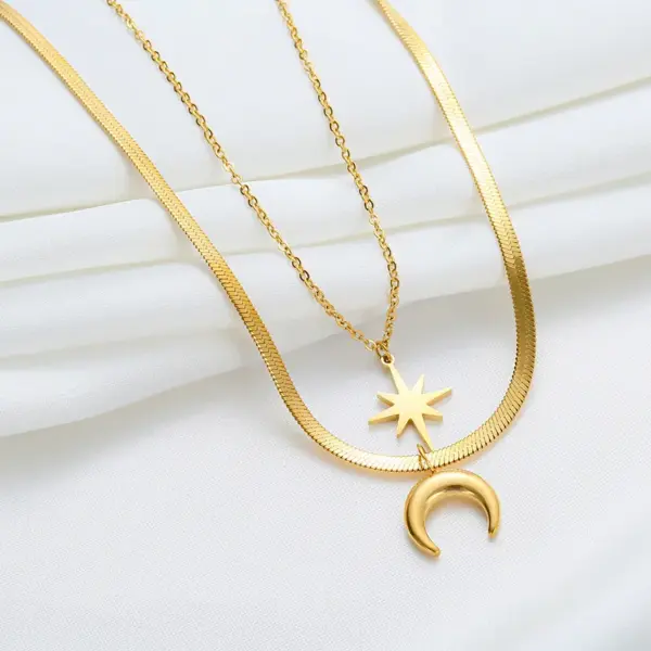 Wholesale Fashion Star Moon Titanium Steel Necklace 1 Piece