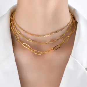 Wholesale PVD Coated Real Gold Plated 18K Gold Solid Color 201 Stainless Steel Simple Style Waterproof Non Tarnish 201 Stainless Steel Necklace