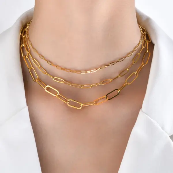 Wholesale PVD Coated Real Gold Plated 18K Gold Solid Color 201 Stainless Steel Simple Style Waterproof Non Tarnish 201 Stainless Steel Necklace