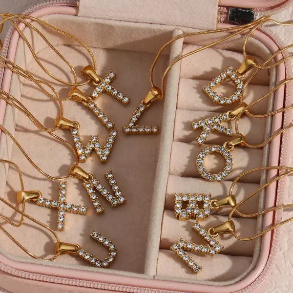 Wholesale PVD Coated Real Gold Plated 18K Gold Letter 304 Stainless Steel Waterproof Non Tarnish 304 Stainless Steel Necklace