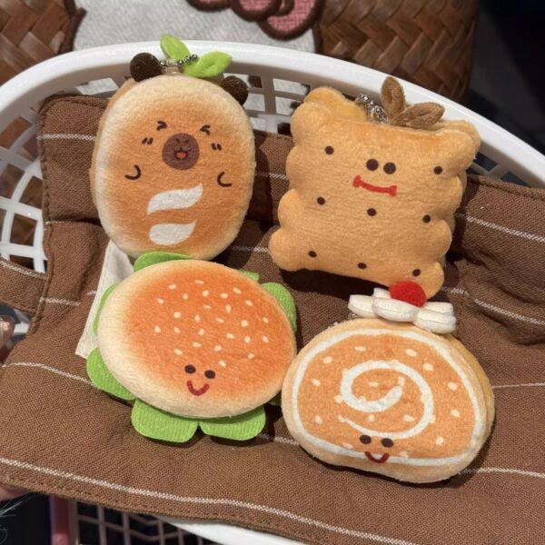 Wholesale Creative Cute Hamburger Bread Key Chain Plush Doll Bag Pendant Girl Doll Food Play Key Chain Pendant