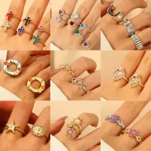 Wholesale Copper Plating Leaf Letter Heart Shape Zircon Open Rings